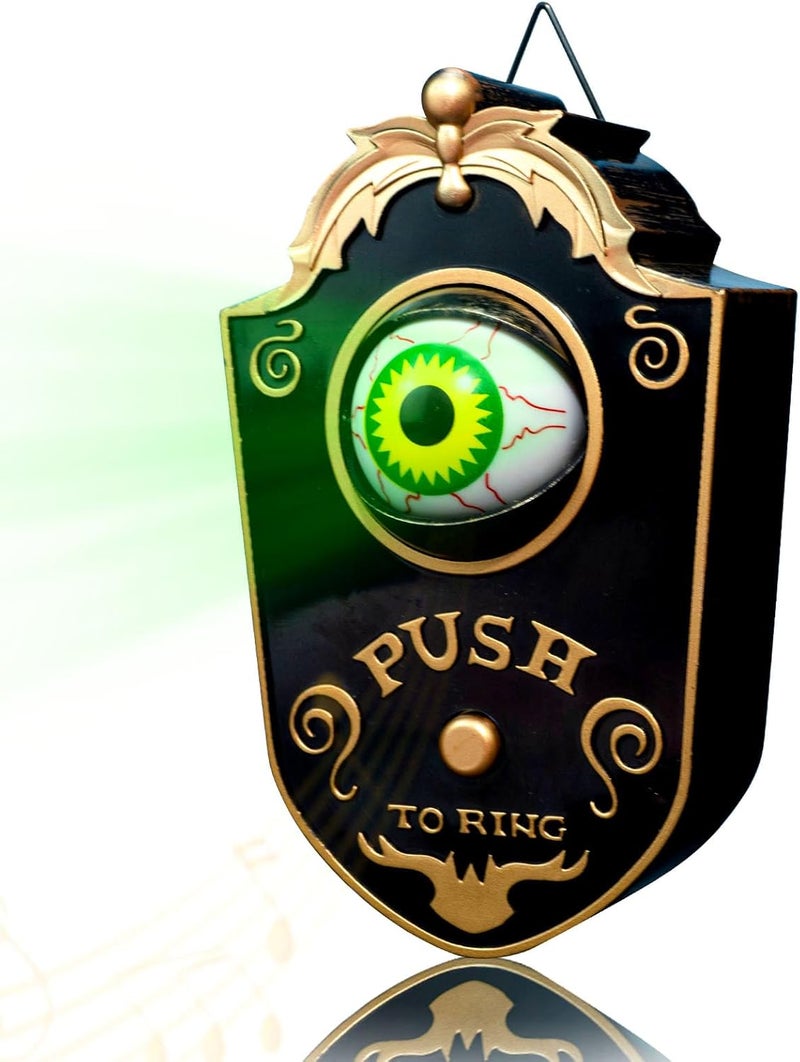 Foggizo Halloween Doorbell Eye, Trick or Treat Doorbell with Sound and Green Light, Halloween Decor Eyeball Doorbell, Suitable for Halloween Party or Haunted House - Image 1